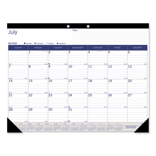 Academic Monthly Desk Pad Calendar, 21.25 X 16, White/blue/green, Black Binding/corners, 13-month (july-july): 2023 To 2024