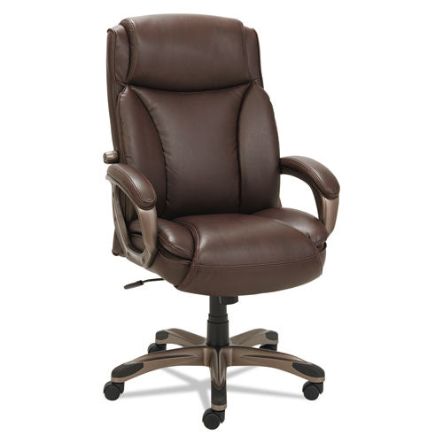 Alera Veon Series Executive High-back Bonded Leather Chair, Supports Up To 275 Lb, Brown Seat/back, Bronze Base
