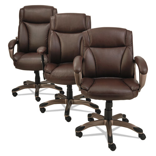 Alera Veon Series Executive High-back Bonded Leather Chair, Supports Up To 275 Lb, Brown Seat/back, Bronze Base