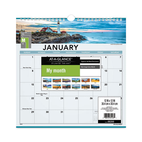 Landscape Monthly Wall Calendar, Landscapes Photography, 12 X 12, White/multicolor Sheets, 12-month (jan To Dec): 2023