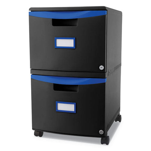 Two-drawer Mobile Filing Cabinet, 2 Legal/letter-size File Drawers, Black/teal, 14.75" X 18.25" X 26"
