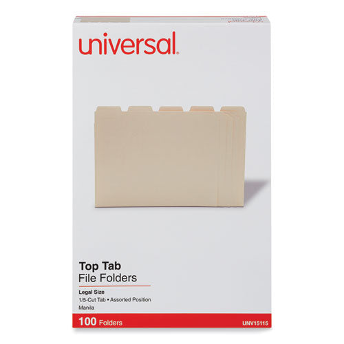 Top Tab File Folders, 1/5-cut Tabs: Assorted, Legal Size, 0.75" Expansion, Manila, 100/box