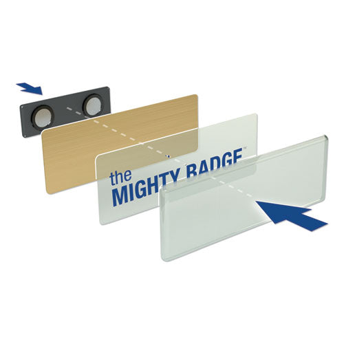 The Mighty Badge Name Badge Holder Kit, Horizontal, 3 X 1, Laser, Gold, 50 Holders/120 Inserts