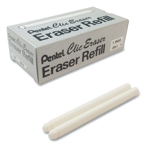 Clic Eraser Refills For Pentel Clic Erasers, Cylindrical Rod, White, 2/pack
