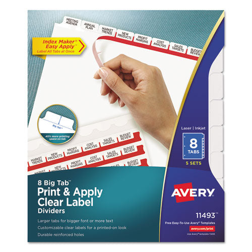Print And Apply Index Maker Clear Label Dividers, Big Tab, 8-tab, 11 X 8.5, White, 1 Set