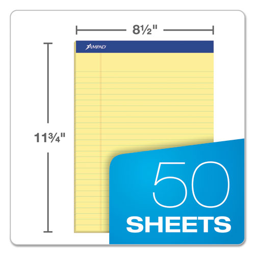 Recycled Writing Pads, Wide/legal Rule, Politex Green Kelsu Headband, 50 Canary-yellow 8.5 X 11.75 Sheets, Dozen