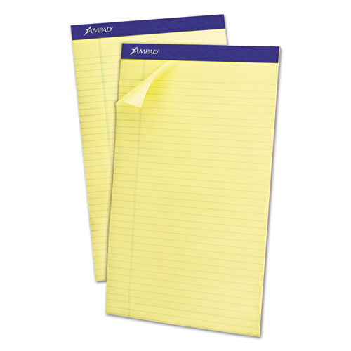 Recycled Writing Pads, Wide/legal Rule, Politex Green Kelsu Headband, 50 Canary-yellow 8.5 X 11.75 Sheets, Dozen