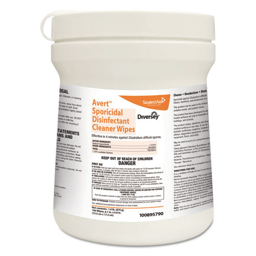 Avert Sporicidal Disinfectant Cleaner Wipes, 6 X 7, Chlorine Scent, 160/canister, 12/carton