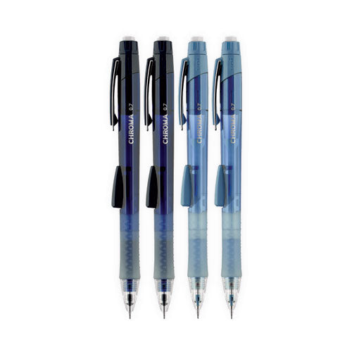 Chroma Mechanical Pencil Woth Leasd And Eraser Refills, 0.7 Mm, Hb (#2), Black Lead, Assorted Barrel Colors, 4/set