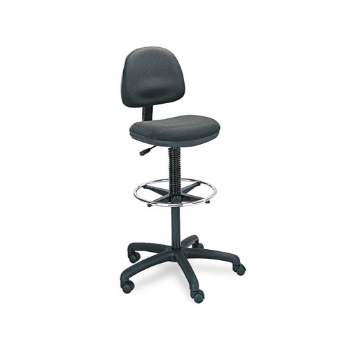 Precision Extended-height Swivel Stool, Adjustable Footring, Supports Up To 250 Lb, 23" To 33" Seat Height, Black Fabric