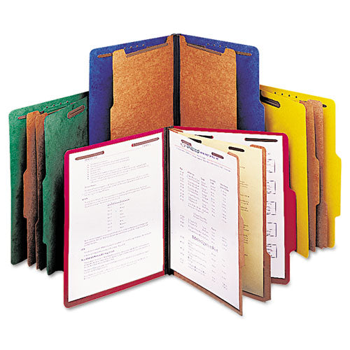 Bright Colored Pressboard Classification Folders, 2" Expansion, 2 Dividers, 6 Fasteners, Letter Size, Ruby Red, 10/box