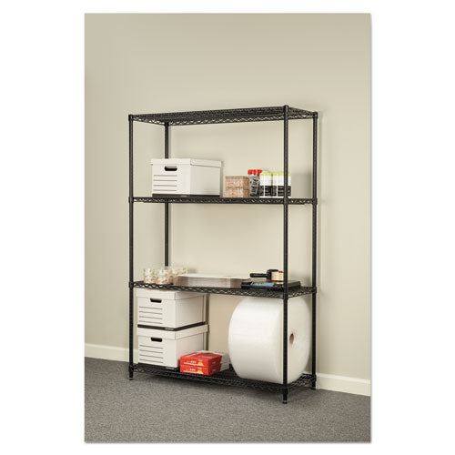 Nsf Certified Industrial Four-shelf Wire Shelving Kit, 48w X 18d X 72h, Black