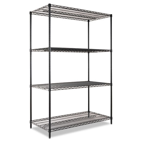 Nsf Certified Industrial Four-shelf Wire Shelving Kit, 48w X 18d X 72h, Black