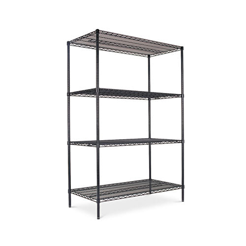 Nsf Certified Industrial Four-shelf Wire Shelving Kit, 48w X 18d X 72h, Black