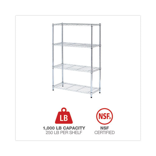 Residential Wire Shelving, Four-shelf, 36w X 14d X 54h, Silver