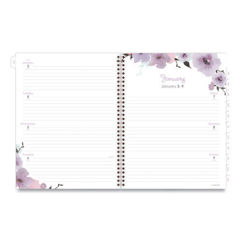 Mina Weekly/monthly Planner, Main Floral Artwork, 11 X 8.5, White/violet/peach Cover, 12-month (jan To Dec): 2023