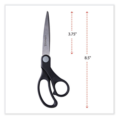 Stainless Steel Office Scissors, 8.5" Long, 3.75" Cut Length, Black Offset Handle