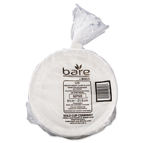 Bare Eco-forward Clay-coated Paper Dinnerware, Plate, 8.5" Dia, White, 125/pack, 4 Packs/carton
