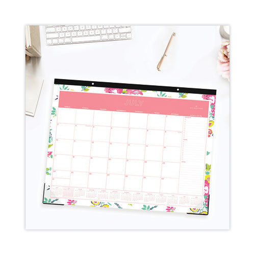 Day Designer Peyton Academic Desk Pad, Floral Artwork, 22 X 17, Black Binding, Clear Corners, 12-month (july-june): 2022-2023