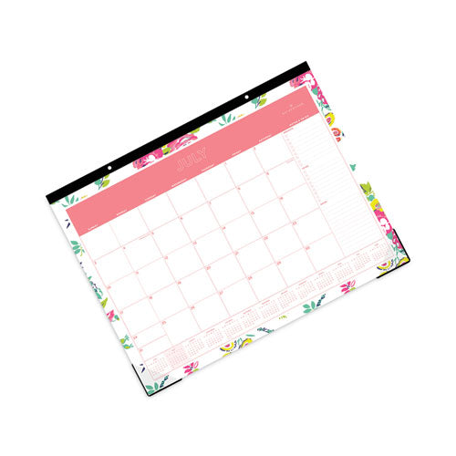 Day Designer Peyton Academic Desk Pad, Floral Artwork, 22 X 17, Black Binding, Clear Corners, 12-month (july-june): 2022-2023