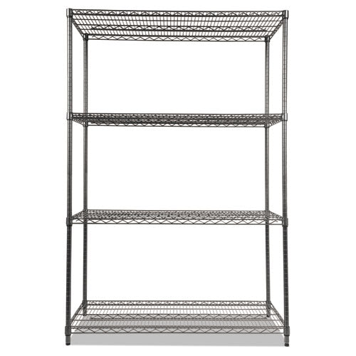 Wire Shelving Starter Kit, Four-shelf, 48w X 24d X 72h, Black Anthracite