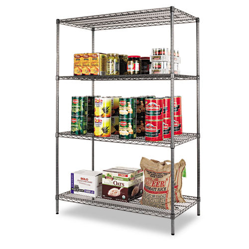 Wire Shelving Starter Kit, Four-shelf, 48w X 24d X 72h, Black Anthracite