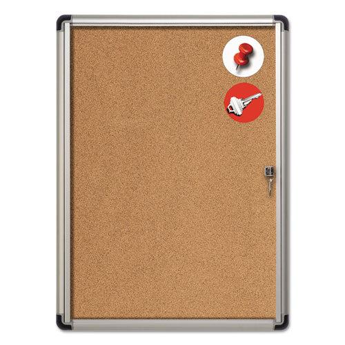 Slim-line Enclosed Cork Bulletin Board, One Door, 28 X 38, Cork Surface, Aluminum Frame