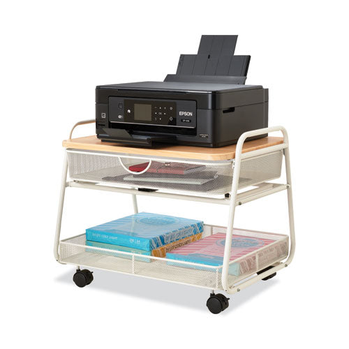 Onyx Under Desk Machine Stand, Metal, 1 Shelf, 1 Drawer, 1 Bin, 100 Lb Capacity, 21" X 16" X 17.5", White