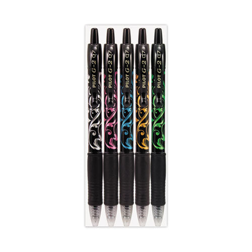 G2 Fashion Premium Gel Pen, Retractable, Fine 0.7 Mm, Black Ink, Assorted Barrel Colors, 5/pack