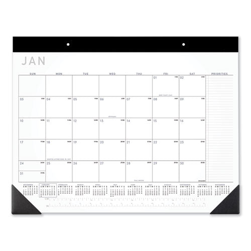 Contemporary Monthly Desk Pad, 18 X 11, White Sheets, Black Binding/corners,12-month (jan To Dec): 2023