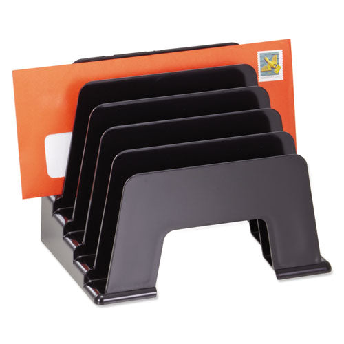 Recycled Plastic Incline Sorter, 5 Sections, Letter Size Files, 13.25" X 9" X 9", Black