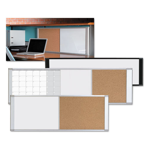 Combo Cubicle Workstation Dry Erase/cork Board, 36 X 18, Natural/white Surface, Aluminum Frame