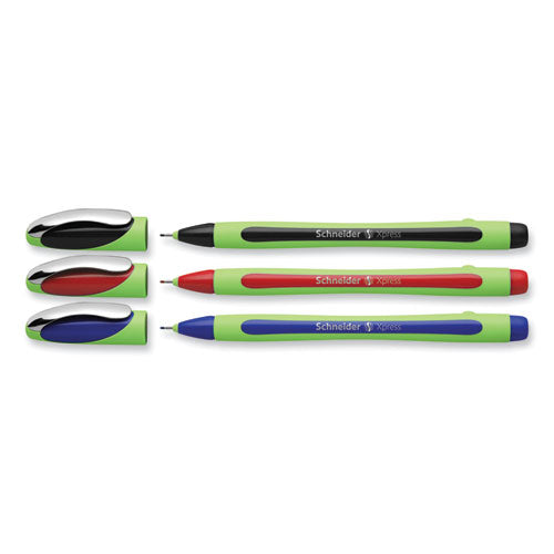 Xpress Fineliner Porous Point Pen, Stick, Medium 0.8 Mm, Assorted Ink Colors, Green Barrel, 3/pack