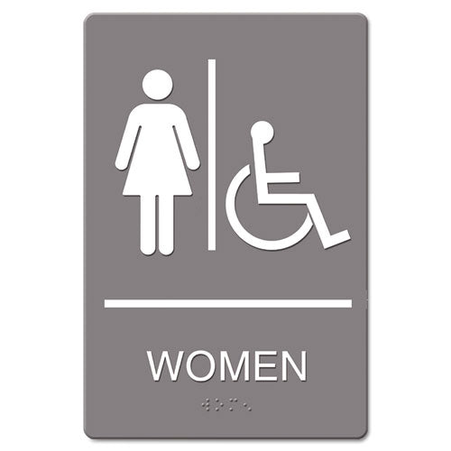 Ada Sign, Men Restroom Wheelchair Accessible Symbol, Molded Plastic, 6 X 9, Gray
