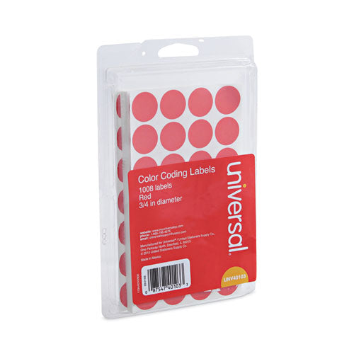 Self-adhesive Removable Color-coding Labels, 0.75" Dia, Red, 28/sheet, 36 Sheets/pack