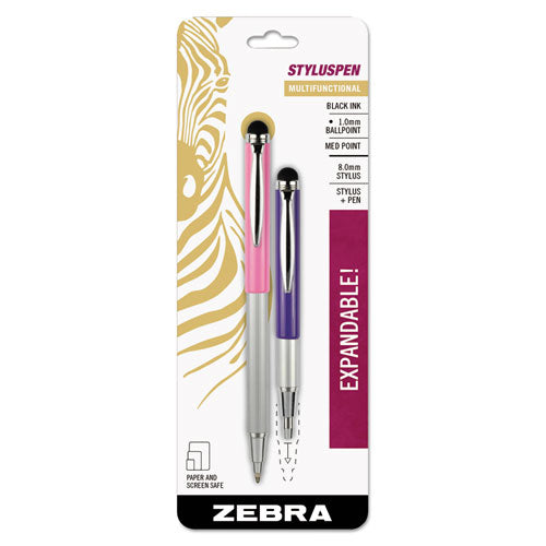 StylusPen Telescopic Ballpoint Pen/Stylus, Retractable, Medium 1 mm, Black Ink, Blue/Gray Barrel, 2/Pack StylusPen Telescopic Ballpoint Pen/Stylus, Retractable, Medium 1 mm, Black Ink, Blue/Gray Barrel, 2/Pack