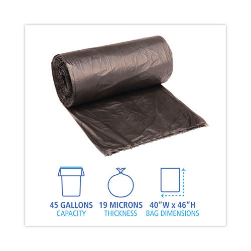 High-density Can Liners, 45 Gal, 19 Microns, 40" X 46", Black, 25 Bags/roll, 6 Rolls/carton