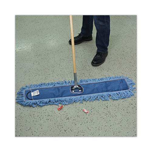 Dry Mopping Kit, 36 X 5 Blue Blended Synthetic Head, 60" Natural Wood/metal Handle