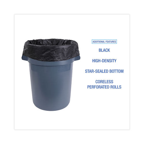 High-density Can Liners, 60 Gal, 14 Microns, 38" X 58", Black, 25 Bags/roll, 8 Rolls/carton