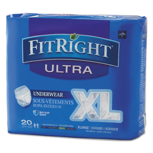 Fitright Ultra Protective Underwear, Large, 40" To 56" Waist, 20/pack, 4 Pack/carton