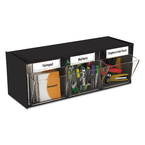 Tilt Bin Interlocking Multi-bin Storage Organizer, 3 Sections, 23.63" X 7.75" X 9.5", Black/clear