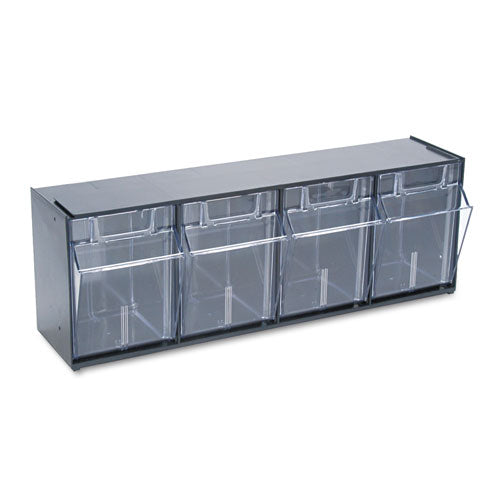 Tilt Bin Interlocking Multi-bin Storage Organizer, 3 Sections, 23.63" X 7.75" X 9.5", Black/clear