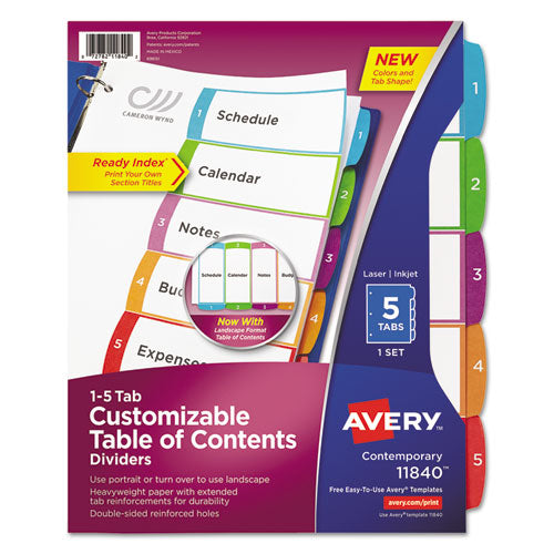Customizable Toc Ready Index Multicolor Tab Dividers, 12-tab, 1 To 12, 11 X 8.5, White, Contemporary Color Tabs, 1 Set