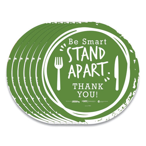 Besafe Messaging Floor Decals, Be Smart Stand Apart; Knife/fork; Thank You, 12" Dia., Green/white, 6/carton