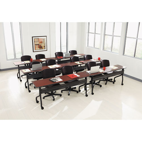 Officeworks Mobile Training Table, Rectangular, 72w X 18d X 29h, Mahogany/black