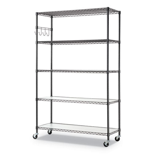 5-shelf Wire Shelving Kit With Casters And Shelf Liners, 48w X 18d X 72h, Silver