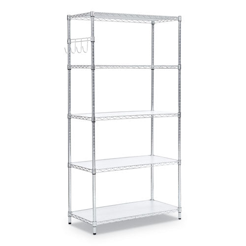 5-shelf Wire Shelving Kit With Casters And Shelf Liners, 48w X 18d X 72h, Silver