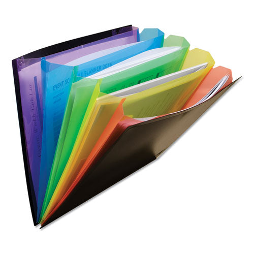 Rainbow Document Sorter/case, 5" Expansion, 5 Sections, Elastic Cord Closure, Letter Size, Black/multicolor
