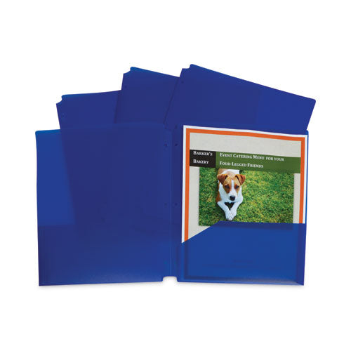 Two-pocket Heavyweight Poly Portfolio Folder, 3-hole Punch, 11 X 8.5, Blue, 25/box