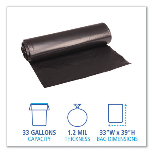 Recycled Low-density Polyethylene Can Liners, 33 Gal, 1.2 Mil, 33" X 39", Black, 10 Bags/roll, 10 Rolls/carton